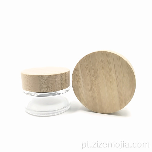 Pote de creme redondo transparente de 50 g com tampa de bambu